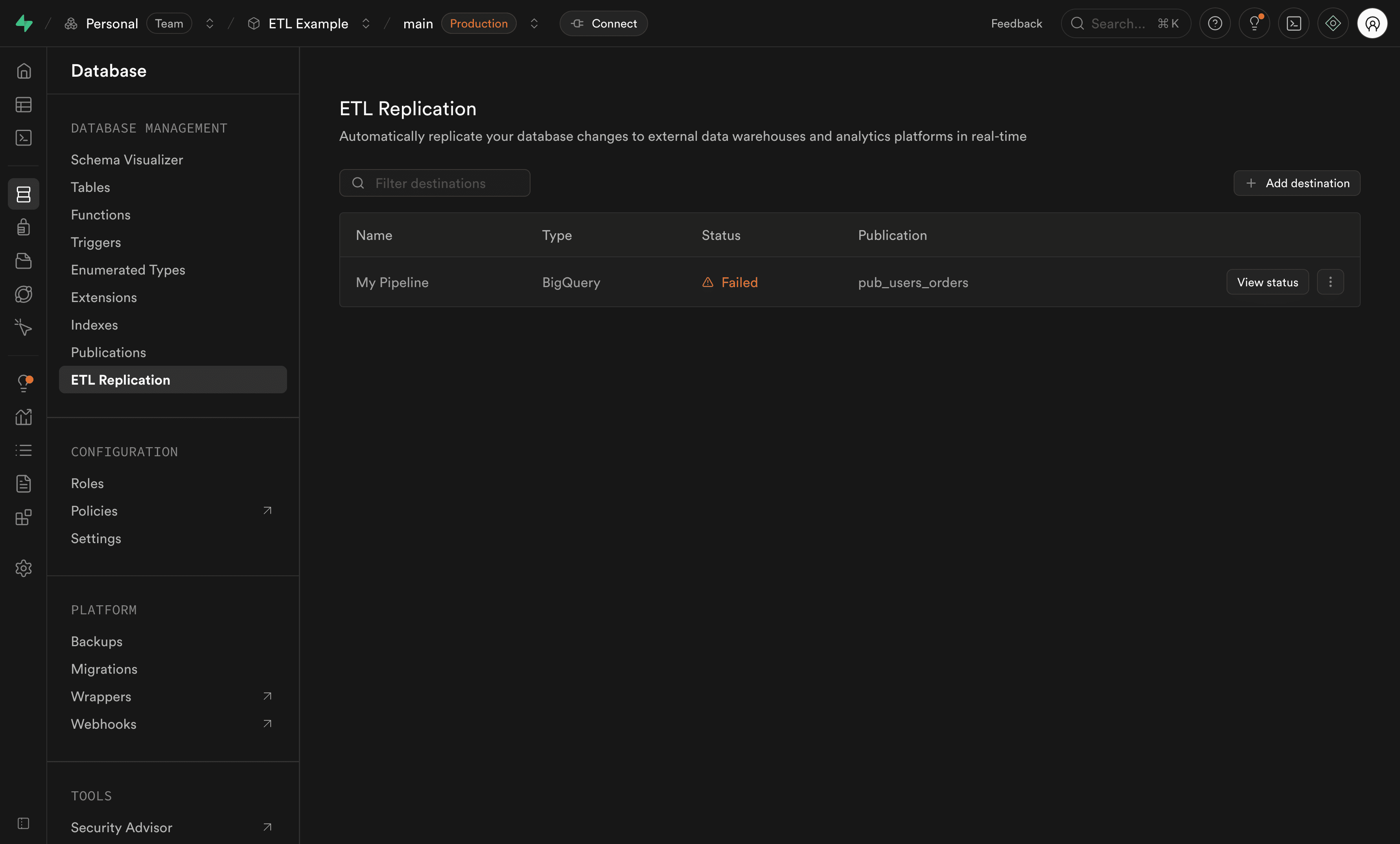 Pipeline error details